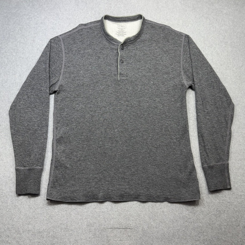 LL Bean River Drivers Henley Shirt Mens Large Gray Thermal Wool Blend Base Layer